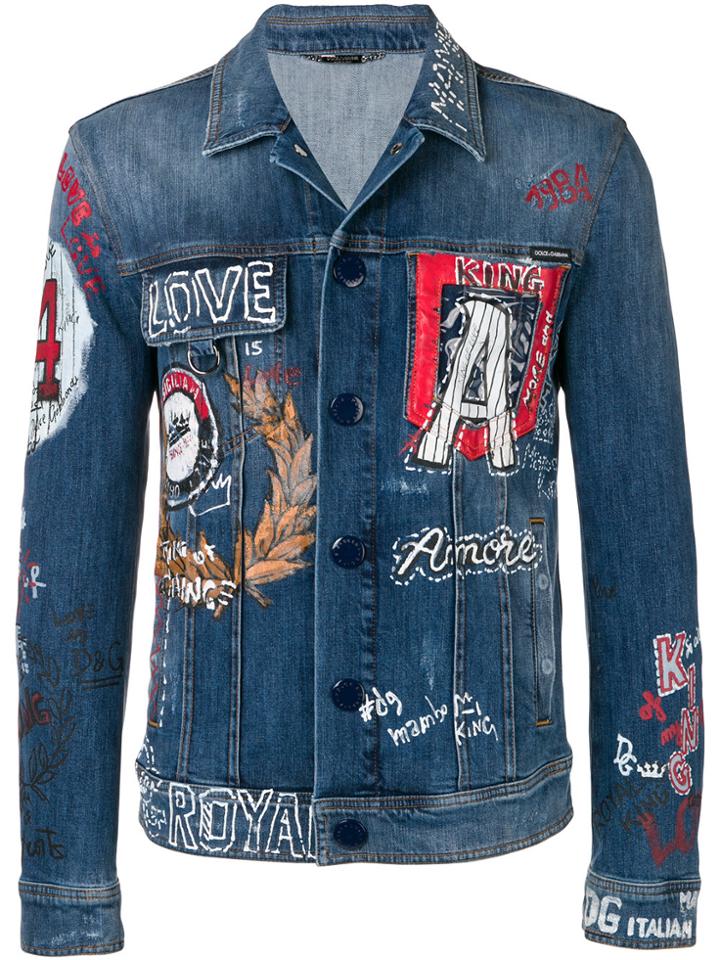 Dolce & Gabbana Printed Denim Jacket - Blue