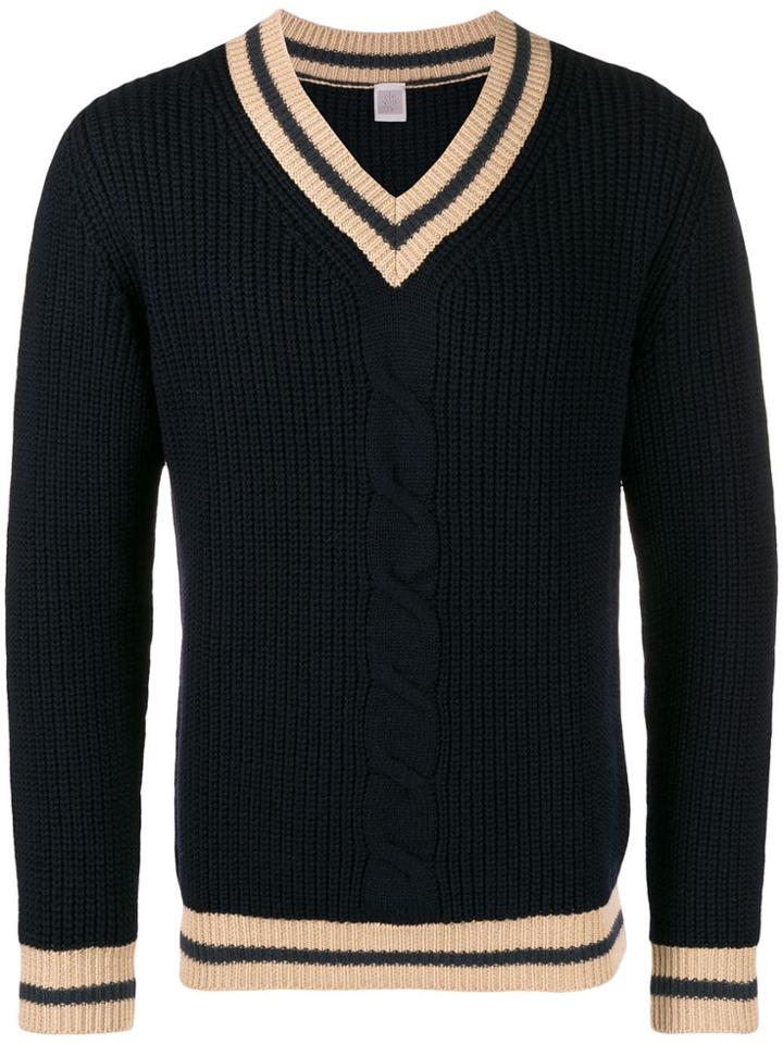 Eleventy V-neck Stripe Detail Jumper - Blue