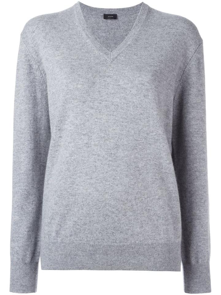 Joseph V-neck Jumper, Women's, Size: Medium, Grey, Cashmere