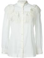 Saint Laurent Ruffle Detail Blouse, Women's, Size: 38, White, Cotton/silk