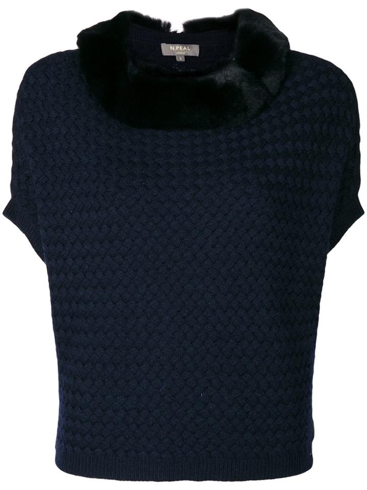 N.peal Cashmere Basketweave Poncho - Blue