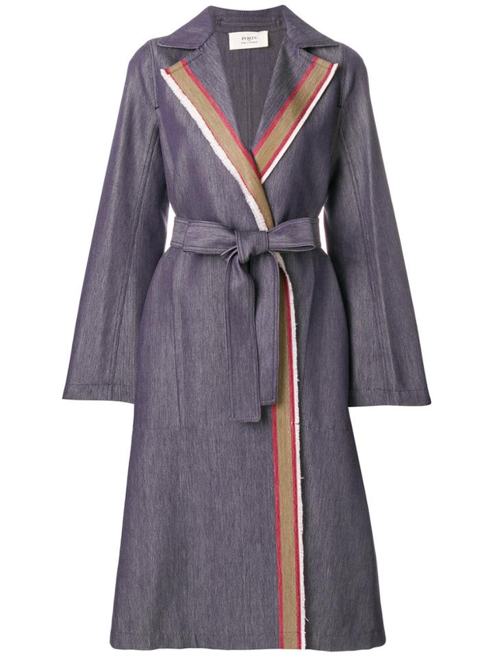Ports 1961 Striped Hem Oversized Coat - Blue