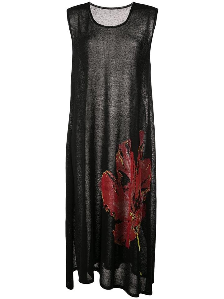 Yohji Yamamoto Flower Print Sleeveless Dress - Black