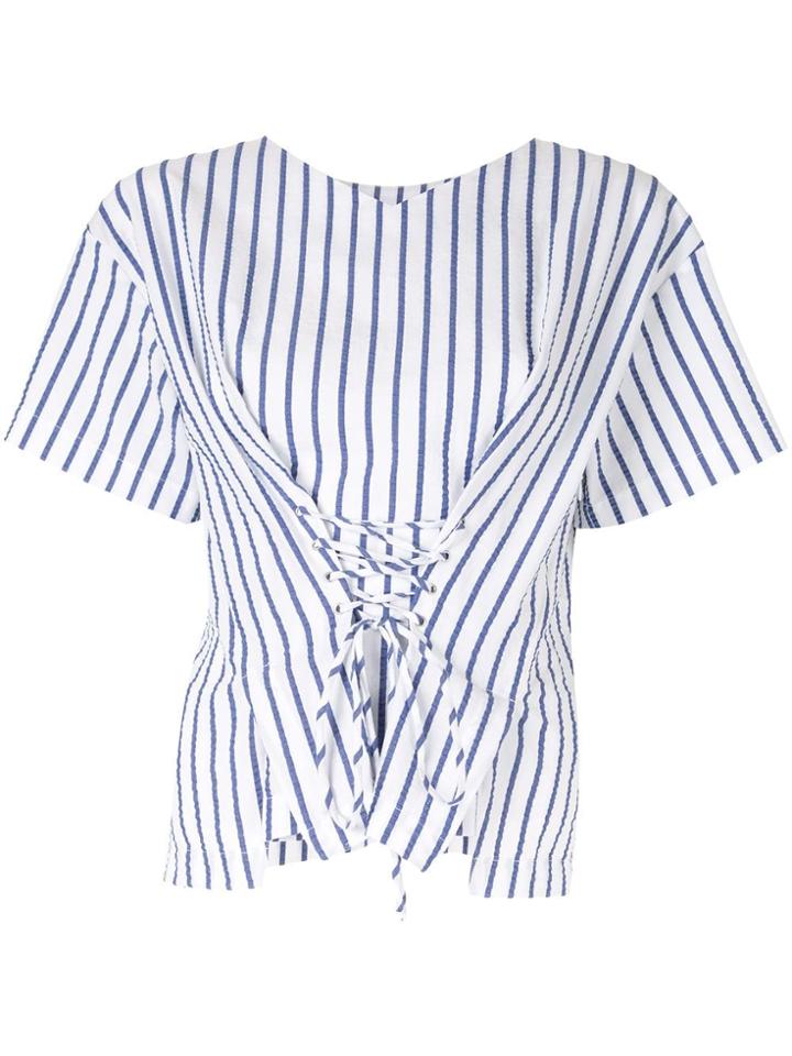 Ports Pure Striped Lace-up Top - White