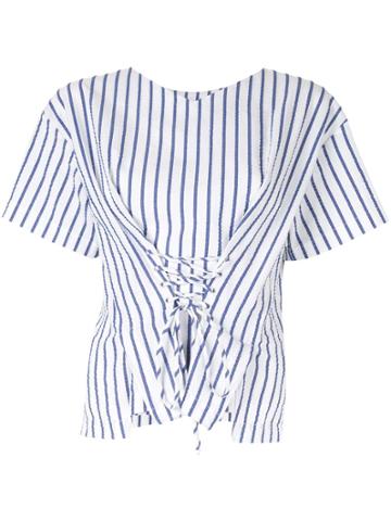 Ports Pure Striped Lace-up Top - White