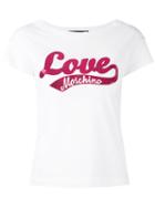 Love Moschino Sequinned Logo Patch T-shirt, Women's, Size: 44, White, Cotton/spandex/elastane