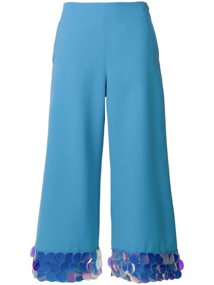 Sara Battaglia Iridescent Disc Trim Cropped Trousers - Blue