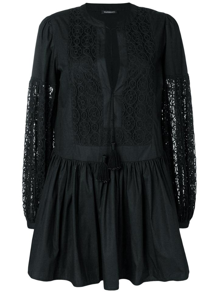Wandering Open Neck Tassel Dress - Black