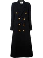 Saint Laurent Buttoned Long Coat, Women's, Size: 38, Black, Cotton/cupro/virgin Wool