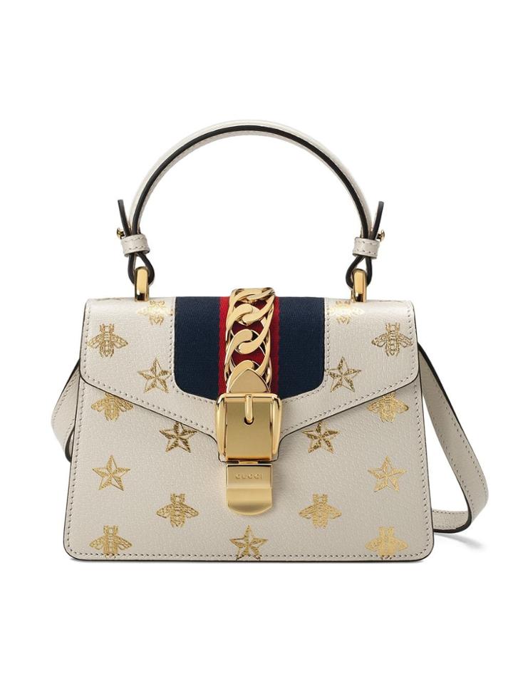 Gucci Sylvie Bee Star Mini Leather Bag - White