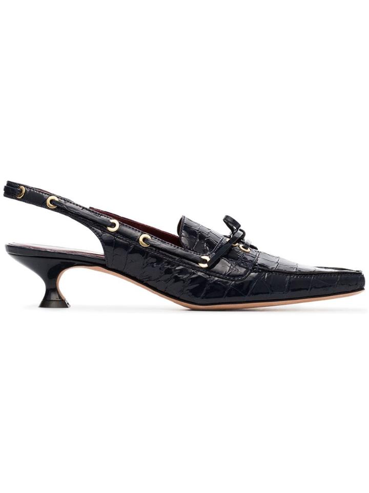 Sies Marjan Blue Enid 40 Crocodile Embossed Leather Slingback Pumps