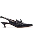 Sies Marjan Blue Enid 40 Crocodile Embossed Leather Slingback Pumps