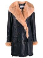 Chloé Fur Lined Double Breasted Coat - Blue