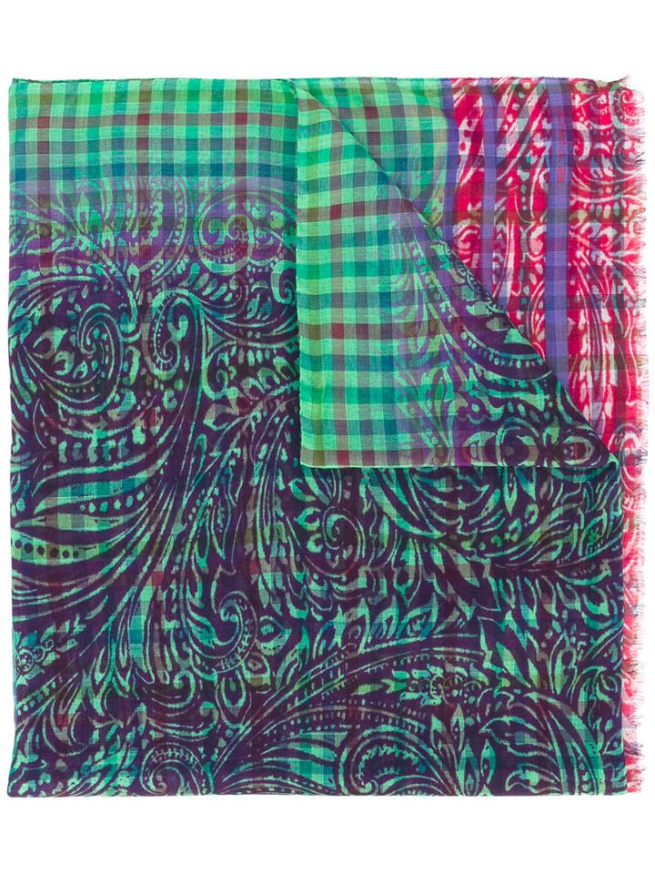 Etro - Checked Scarf - Men - Silk/wool - One Size, Green, Silk/wool