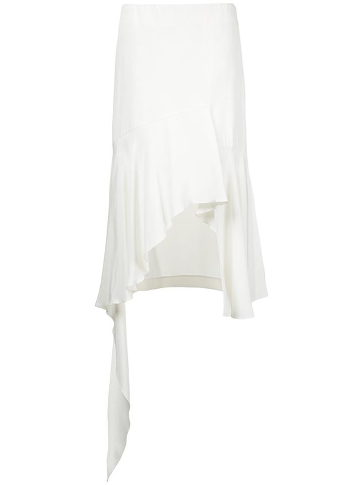 Goen.j Asymmetric Ruffled Hem Heavy-silk Skirt - White