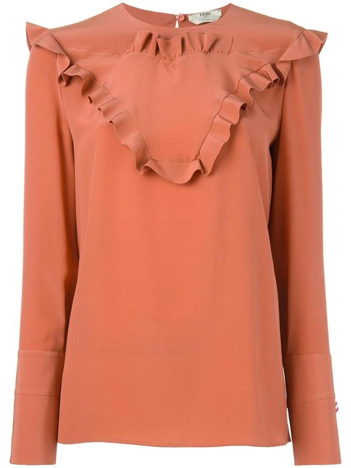 Fendi Ruffle Detail Blouse, Women's, Size: 42, Yellow/orange, Silk