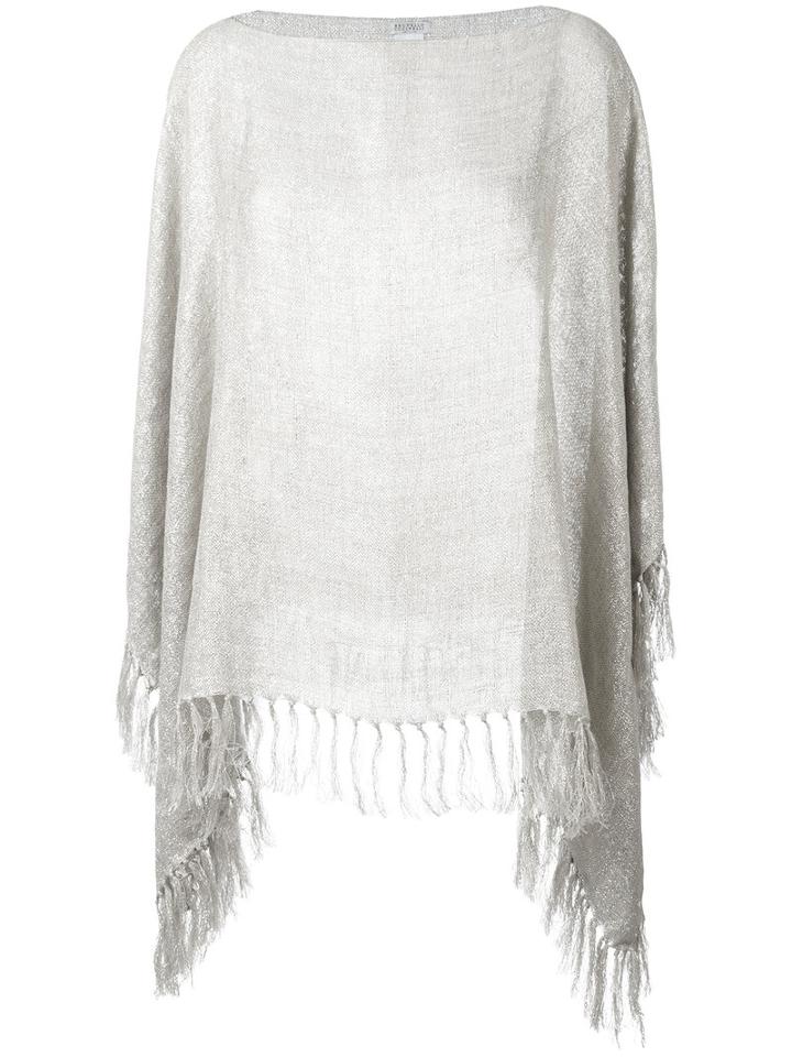 Brunello Cucinelli - Fringed Poncho - Women - Linen/flax/polyamide/polyester - One Size, Women's, Grey, Linen/flax/polyamide/polyester