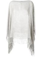 Brunello Cucinelli - Fringed Poncho - Women - Linen/flax/polyamide/polyester - One Size, Women's, Grey, Linen/flax/polyamide/polyester