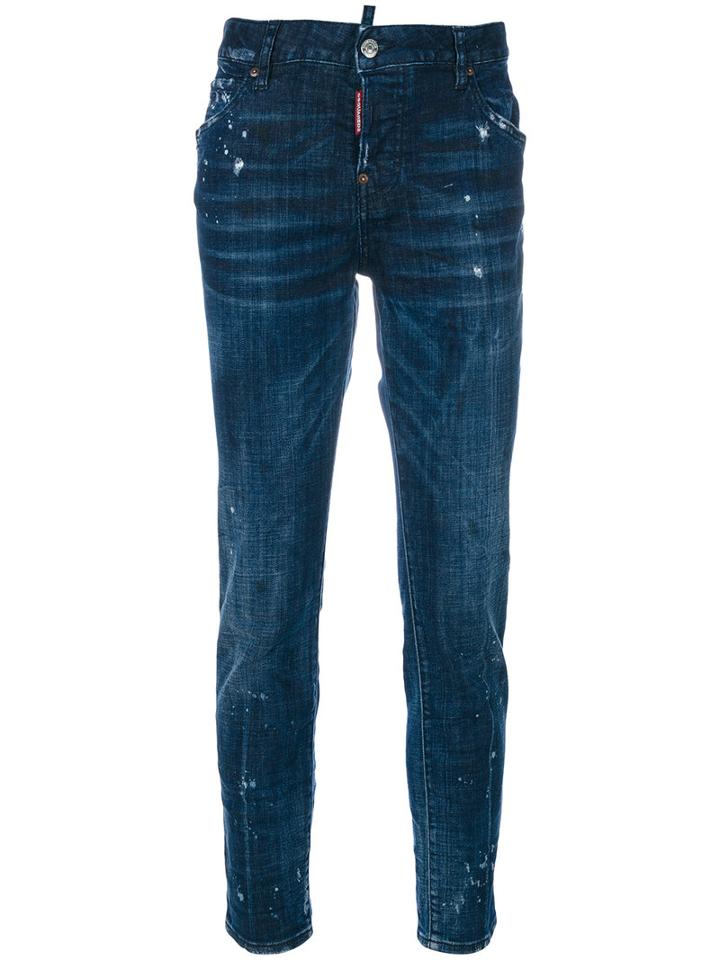 Dsquared2 - Paint Splatter Straight Jeans - Women - Cotton/spandex/elastane - 44, Blue, Cotton/spandex/elastane