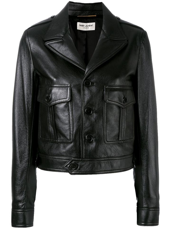 Saint Laurent Button Front Jacket, Women's, Size: 36, Black, Lamb Skin/cupro/cotton