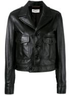 Saint Laurent Button Front Jacket, Women's, Size: 36, Black, Lamb Skin/cupro/cotton