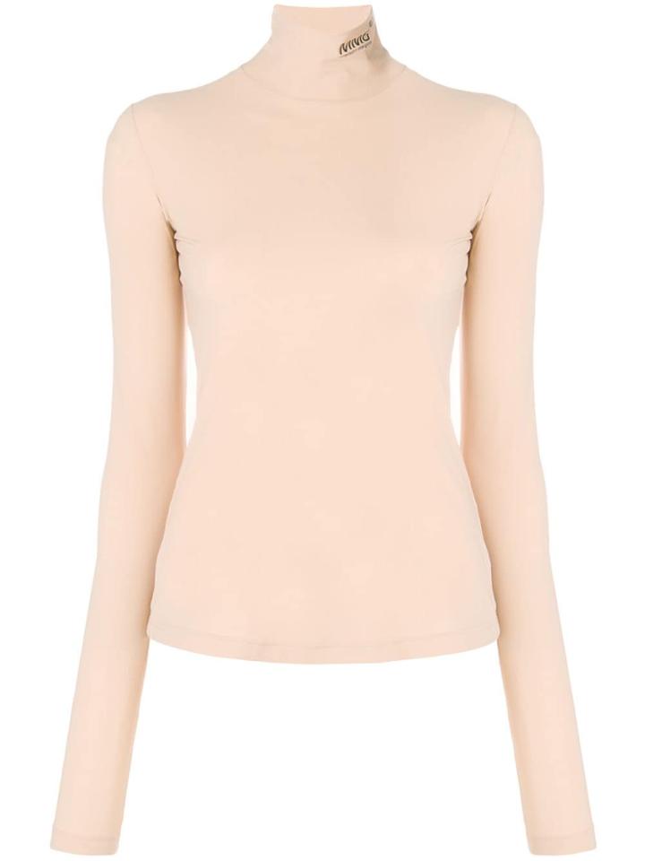 Mm6 Maison Margiela Logo Printed Polo Neck Top - Neutrals