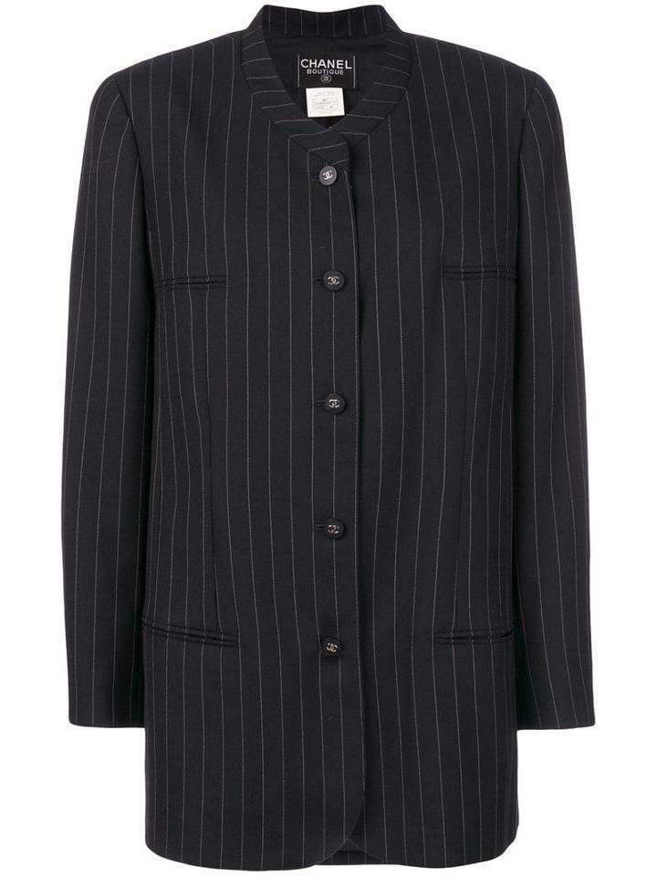 Chanel Pre-owned Pinstripe Long Length Jacket - Black