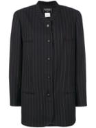 Chanel Pre-owned Pinstripe Long Length Jacket - Black