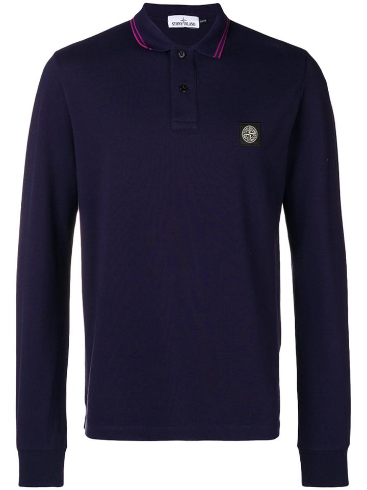 Stone Island Stripe Trim Polo Sweatshirt - Blue