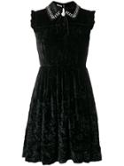 Miu Miu Crystal Embellished Velvet Mini Dress - Black