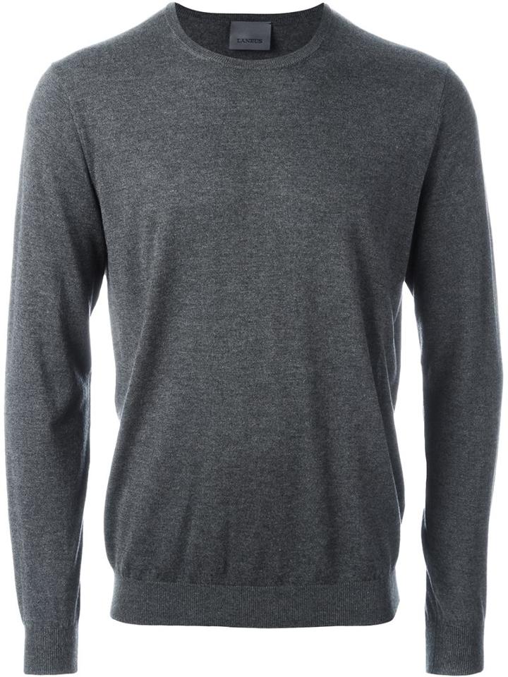 Laneus Round Neck Pullover, Men's, Size: 50, Grey, Silk/cashmere