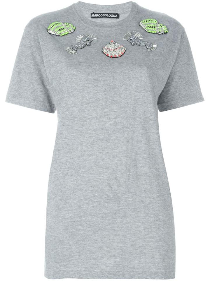 Marco Bologna Embellished Oversized T-shirt, Women's, Size: 42, Grey, Cotton/metal (other)/glass