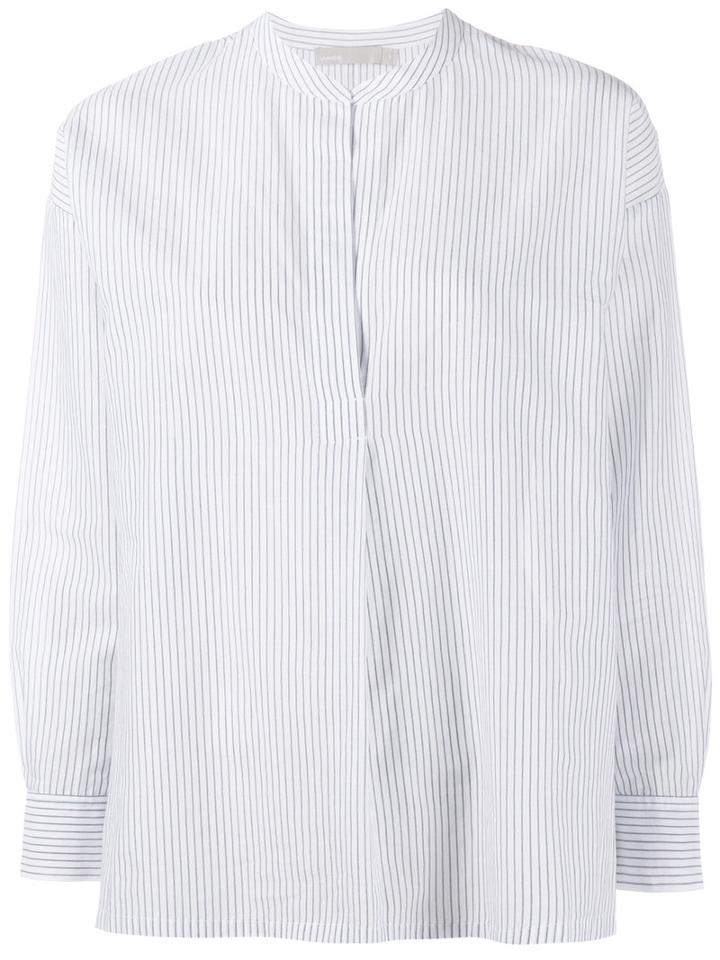 Vince - Striped Split Neck Blouse - Women - Cotton - Xs, Women's, Blue, Cotton