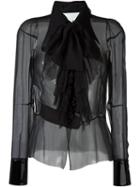 Maison Margiela Sheer Pussy Bow Blouse, Women's, Size: 42, Black, Silk/polyester/polyurethane