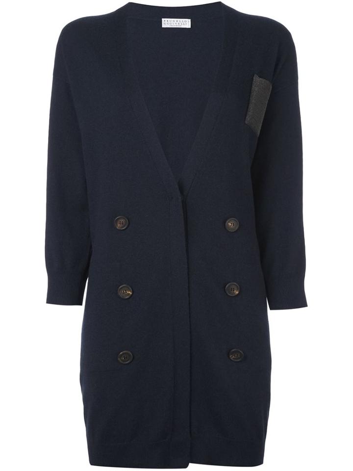 Brunello Cucinelli Three-quarters Sleeve Cardigan, Women's, Size: Xs, Blue, Cashmere
