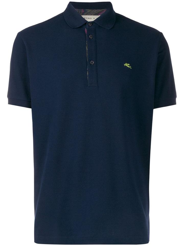 Etro Embroidered Detail Polo Shirt - Blue