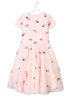 Lesy Flower Applique Dress - Pink & Purple