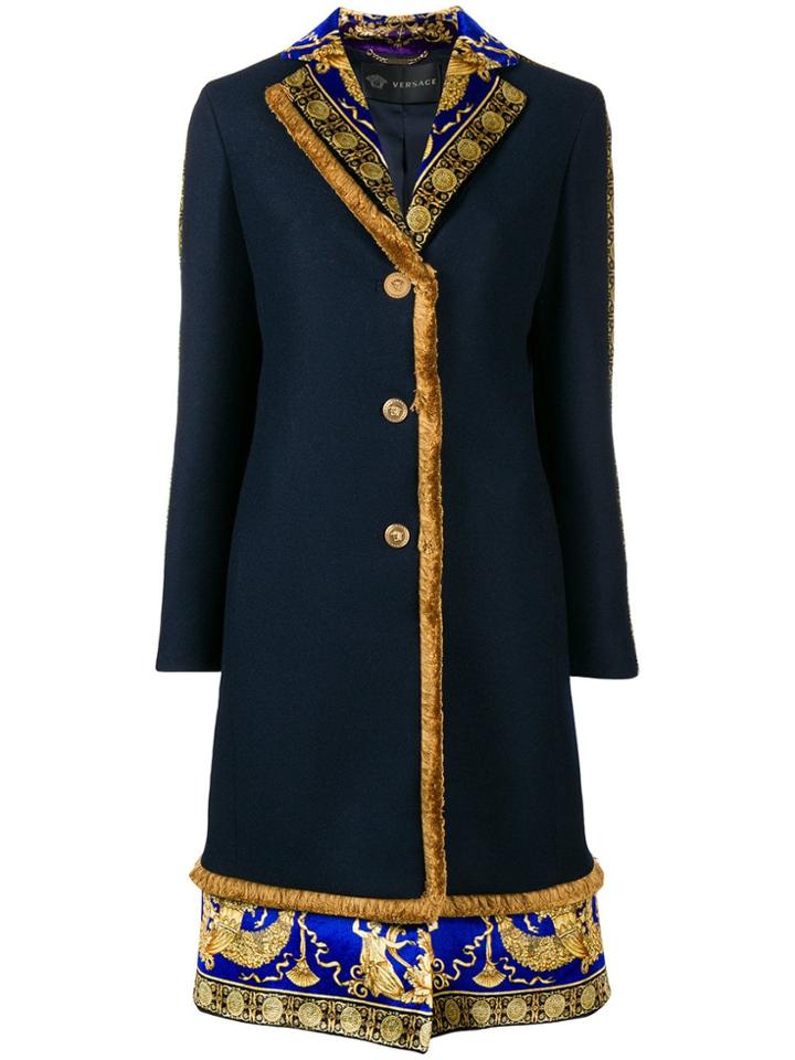 Versace Signature Pillow Talk Trimmed Coat - Blue