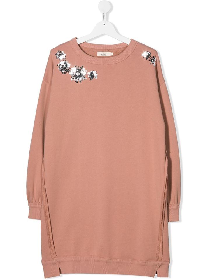 Andorine Teen Embroidered Sweatshirt Dress - Pink