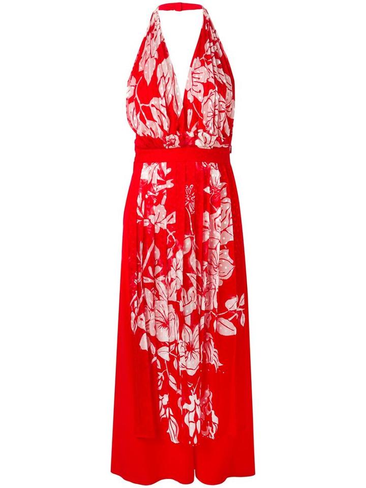 Fendi Floral Print Halterneck Dress, Women's, Size: 38, Red, Silk/viscose