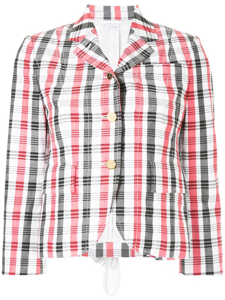 Thom Browne Lace-up Back Check Jacket - White