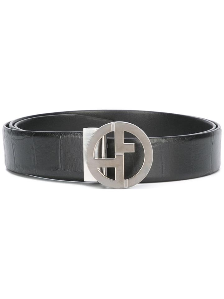 Giorgio Armani Reversible Monogram Buckle Belt, Men's, Black, Calf Leather