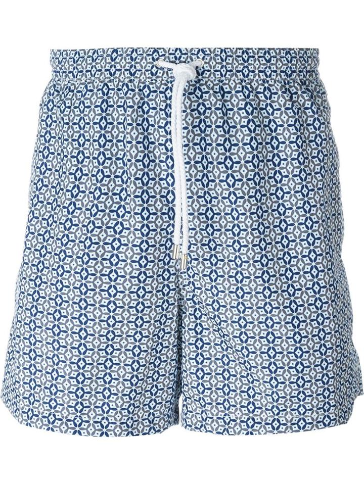 Kiton Tile Print Swim Shorts, Men's, Size: 54, Grey, Polyester