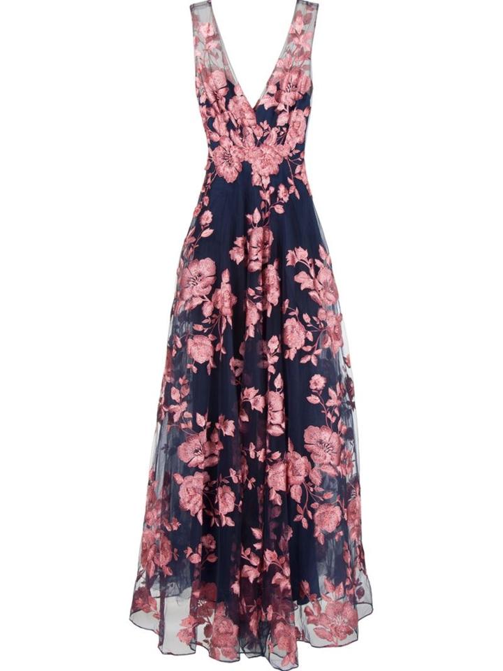 Marchesa Notte Embroidered Flower Gown, Women's, Size: 12, Blue, Nylon