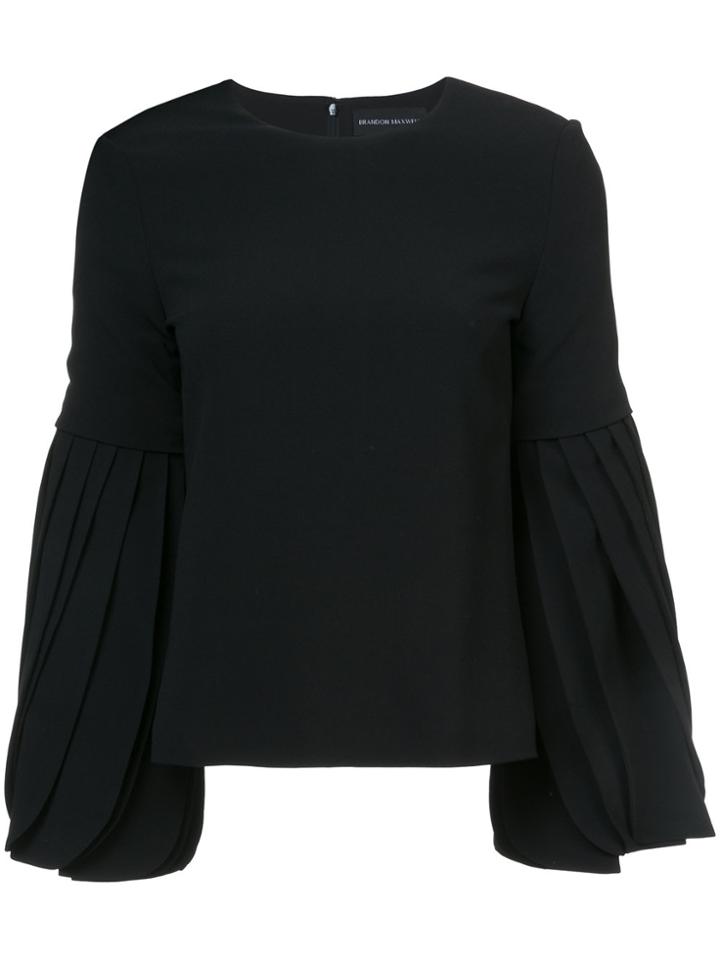 Brandon Maxwell Plated Sleeves Blouse - Black