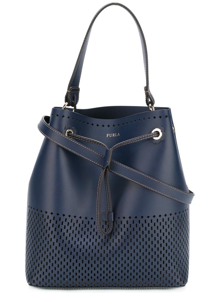 Furla Laser-cut Bucket Tote, Women's, Blue, Leather