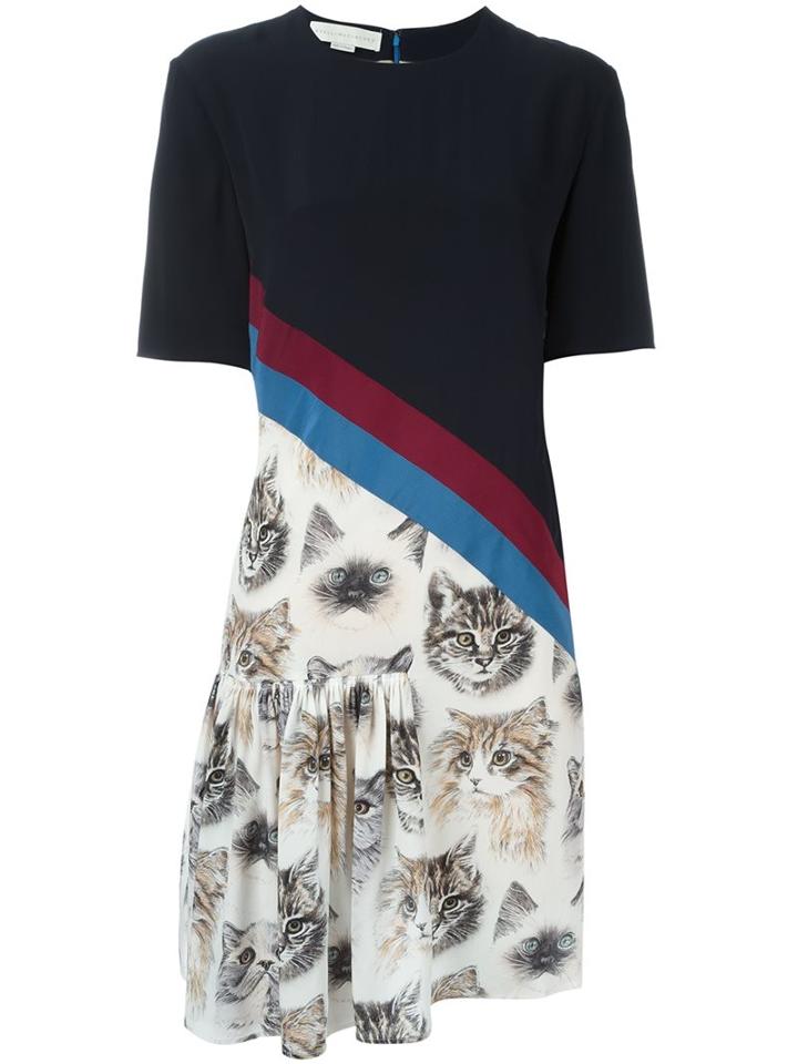 Stella Mccartney 'bellucci' Cat Print Dress, Women's, Size: 50, Blue, Silk