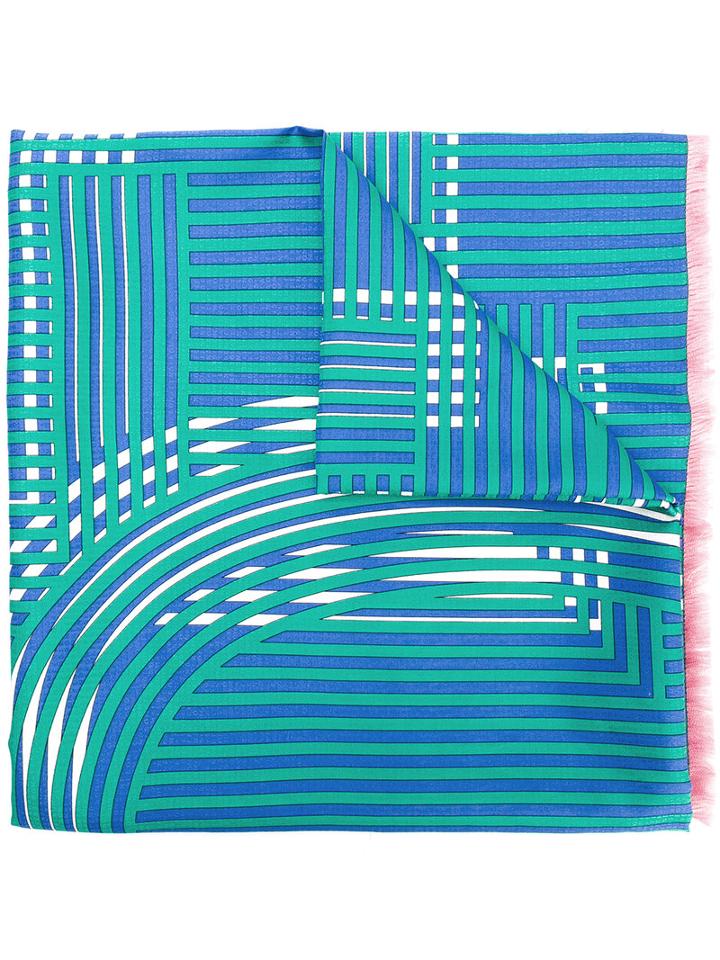 Fendi - Striped Wrap Around Scarf - Women - Silk/cotton - One Size, Blue, Silk/cotton