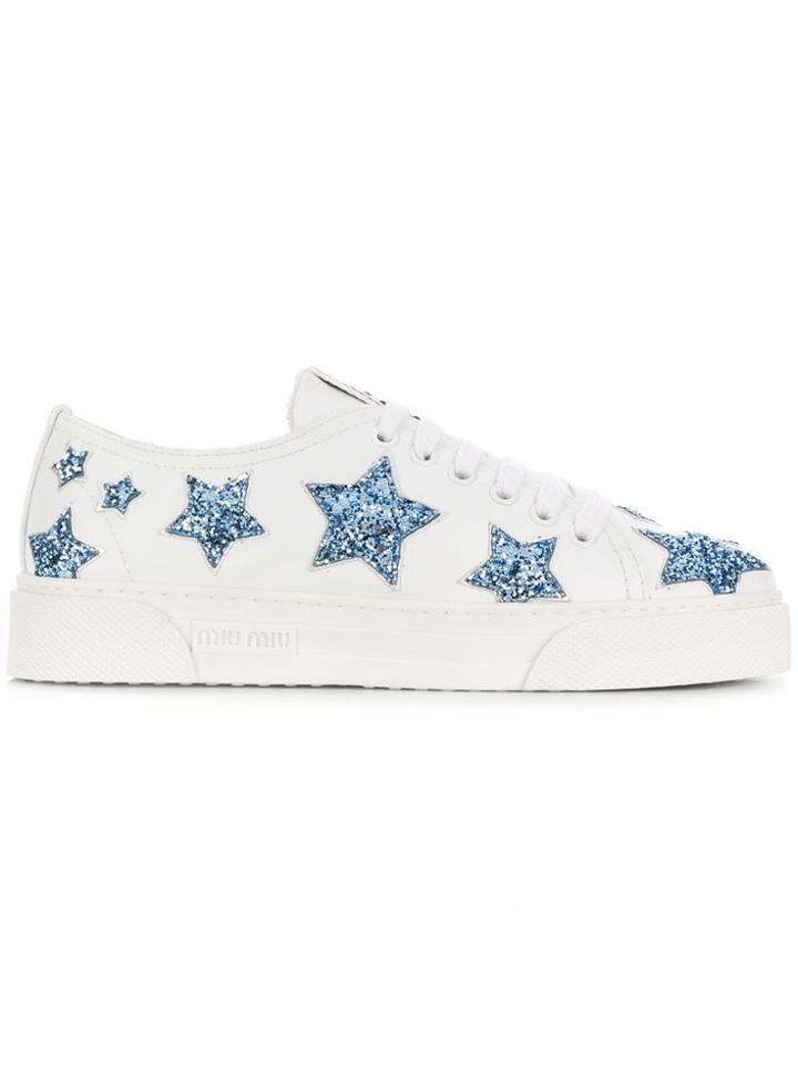 Miu Miu Glitter Star Sneakers - White