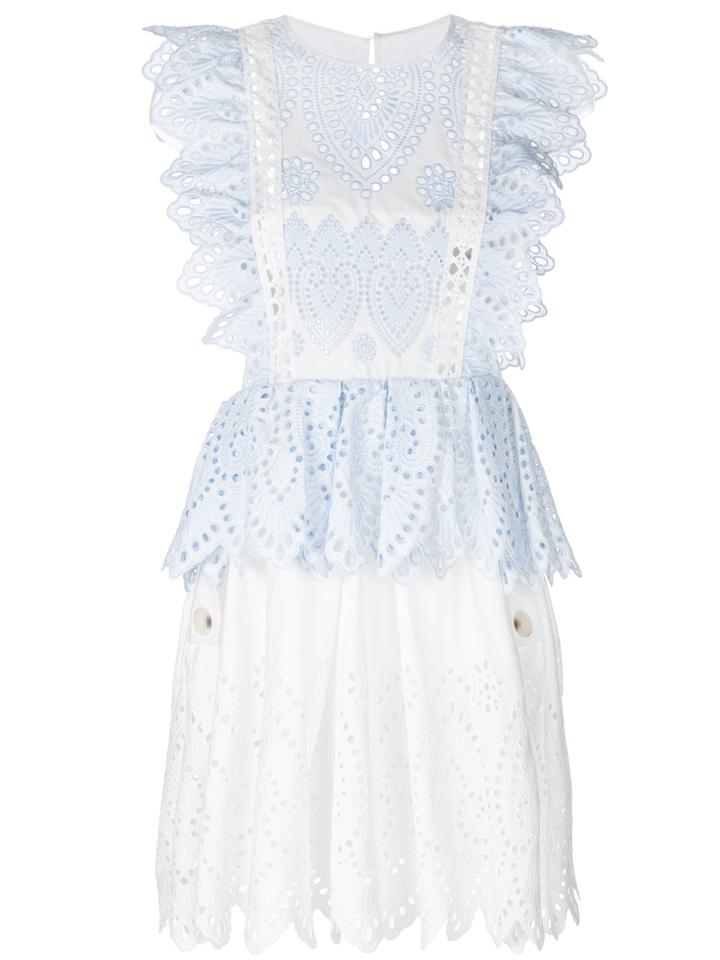 Self-portrait Embroidered Ruffled Dress - White